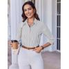 imageHOTOUCH Women Button Down Shirts 34 Sleeve Basic Business Dress Shirt Slim Fitted Classic V Neck Button Up Work Blouse TopsGrey Stripes