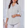 imageHOTOUCH Women Button Down Shirts 34 Sleeve Basic Business Dress Shirt Slim Fitted Classic V Neck Button Up Work Blouse TopsGrey Stripes