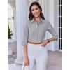 imageHOTOUCH Women Button Down Shirts 34 Sleeve Basic Business Dress Shirt Slim Fitted Classic V Neck Button Up Work Blouse TopsLight Grey