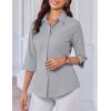 imageHOTOUCH Women Button Down Shirts 34 Sleeve Basic Business Dress Shirt Slim Fitted Classic V Neck Button Up Work Blouse TopsLight Grey