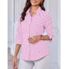 imageHOTOUCH Women Button Down Shirts 34 Sleeve Basic Business Dress Shirt Slim Fitted Classic V Neck Button Up Work Blouse TopsPink Stripes
