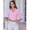 imageHOTOUCH Women Button Down Shirts 34 Sleeve Basic Business Dress Shirt Slim Fitted Classic V Neck Button Up Work Blouse TopsPink Stripes