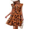 imageHOTOUCH Women Printed Dress for Summer Short Ruffle Sleeve Dress Tiered Mini Dress with PocketsBrick Red Flower Print