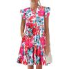 imageHOTOUCH Women Printed Dress for Summer Short Ruffle Sleeve Dress Tiered Mini Dress with PocketsRed Flower Print01