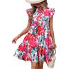 imageHOTOUCH Women Printed Dress for Summer Short Ruffle Sleeve Dress Tiered Mini Dress with PocketsRed Flower Print01