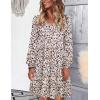 imageHOTOUCH Womens Casual A Line Dress V Neck Tiered Long Sleeve Fit Swing Dress with Pockets Loose Ruffled DressesApricotprinted
