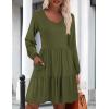 imageHOTOUCH Womens Casual A Line Dress V Neck Tiered Long Sleeve Fit Swing Dress with Pockets Loose Ruffled DressesArmy Green