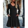imageHOTOUCH Womens Casual A Line Dress V Neck Tiered Long Sleeve Fit Swing Dress with Pockets Loose Ruffled DressesBlack