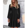 imageHOTOUCH Womens Casual A Line Dress V Neck Tiered Long Sleeve Fit Swing Dress with Pockets Loose Ruffled DressesBlack