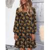 imageHOTOUCH Womens Casual A Line Dress V Neck Tiered Long Sleeve Fit Swing Dress with Pockets Loose Ruffled DressesBlackprinted012