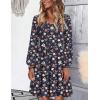 imageHOTOUCH Womens Casual A Line Dress V Neck Tiered Long Sleeve Fit Swing Dress with Pockets Loose Ruffled DressesBlueprinted