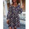 imageHOTOUCH Womens Casual A Line Dress V Neck Tiered Long Sleeve Fit Swing Dress with Pockets Loose Ruffled DressesBlueprinted