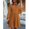 imageHOTOUCH Womens Casual A Line Dress V Neck Tiered Long Sleeve Fit Swing Dress with Pockets Loose Ruffled DressesBrown