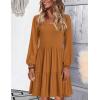 imageHOTOUCH Womens Casual A Line Dress V Neck Tiered Long Sleeve Fit Swing Dress with Pockets Loose Ruffled DressesBrown