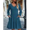 imageHOTOUCH Womens Casual A Line Dress V Neck Tiered Long Sleeve Fit Swing Dress with Pockets Loose Ruffled DressesDark Blue