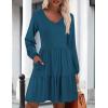 imageHOTOUCH Womens Casual A Line Dress V Neck Tiered Long Sleeve Fit Swing Dress with Pockets Loose Ruffled DressesDark Blue