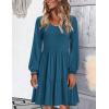 imageHOTOUCH Womens Casual A Line Dress V Neck Tiered Long Sleeve Fit Swing Dress with Pockets Loose Ruffled DressesDark Blue