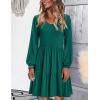 imageHOTOUCH Womens Casual A Line Dress V Neck Tiered Long Sleeve Fit Swing Dress with Pockets Loose Ruffled DressesDark Green