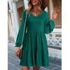 imageHOTOUCH Womens Casual A Line Dress V Neck Tiered Long Sleeve Fit Swing Dress with Pockets Loose Ruffled DressesDark Green