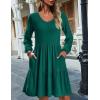 imageHOTOUCH Womens Casual A Line Dress V Neck Tiered Long Sleeve Fit Swing Dress with Pockets Loose Ruffled DressesDark Green