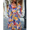 imageHOTOUCH Womens Casual A Line Dress V Neck Tiered Long Sleeve Fit Swing Dress with Pockets Loose Ruffled DressesFloralprinted