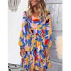 imageHOTOUCH Womens Casual A Line Dress V Neck Tiered Long Sleeve Fit Swing Dress with Pockets Loose Ruffled DressesFloralprinted