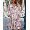 imageHOTOUCH Womens Casual A Line Dress V Neck Tiered Long Sleeve Fit Swing Dress with Pockets Loose Ruffled DressesMulticolor