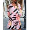 imageHOTOUCH Womens Casual A Line Dress V Neck Tiered Long Sleeve Fit Swing Dress with Pockets Loose Ruffled DressesMulticolored Geometry