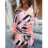 imageHOTOUCH Womens Casual A Line Dress V Neck Tiered Long Sleeve Fit Swing Dress with Pockets Loose Ruffled DressesMulticolored Geometry