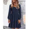 imageHOTOUCH Womens Casual A Line Dress V Neck Tiered Long Sleeve Fit Swing Dress with Pockets Loose Ruffled DressesNavy Blue