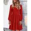 imageHOTOUCH Womens Casual A Line Dress V Neck Tiered Long Sleeve Fit Swing Dress with Pockets Loose Ruffled DressesRed