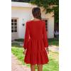 imageHOTOUCH Womens Casual A Line Dress V Neck Tiered Long Sleeve Fit Swing Dress with Pockets Loose Ruffled DressesRed