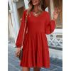imageHOTOUCH Womens Casual A Line Dress V Neck Tiered Long Sleeve Fit Swing Dress with Pockets Loose Ruffled DressesRed