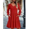 imageHOTOUCH Womens Casual A Line Dress V Neck Tiered Long Sleeve Fit Swing Dress with Pockets Loose Ruffled DressesRed
