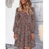 imageHOTOUCH Womens Casual A Line Dress V Neck Tiered Long Sleeve Fit Swing Dress with Pockets Loose Ruffled DressesRedprinted