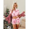 imageHOTOUCH Womens Satin Pajamas Set Button Down 2 Piece Silk Pjs Shorts Set Ruffle Lingerie Notch Collar SleepwearBow