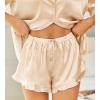 imageHOTOUCH Womens Satin Pajamas Set Button Down 2 Piece Silk Pjs Shorts Set Ruffle Lingerie Notch Collar SleepwearChampagne