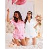 imageHOTOUCH Womens Satin Pajamas Set Button Down 2 Piece Silk Pjs Shorts Set Ruffle Lingerie Notch Collar SleepwearPink