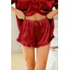 imageHOTOUCH Womens Satin Pajamas Set Button Down 2 Piece Silk Pjs Shorts Set Ruffle Lingerie Notch Collar SleepwearRed