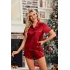 imageHOTOUCH Womens Satin Pajamas Set Button Down 2 Piece Silk Pjs Shorts Set Ruffle Lingerie Notch Collar SleepwearRed