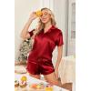 imageHOTOUCH Womens Satin Pajamas Set Button Down 2 Piece Silk Pjs Shorts Set Ruffle Lingerie Notch Collar SleepwearRed
