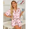 imageHOTOUCH Womens Satin Pajamas Set Button Down 2 Piece Silk Pjs Shorts Set Ruffle Lingerie Notch Collar SleepwearTeddy Bear
