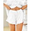 imageHOTOUCH Womens Satin Pajamas Set Button Down 2 Piece Silk Pjs Shorts Set Ruffle Lingerie Notch Collar SleepwearWhite