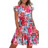 imageHOTOUCH Women Printed Dress for Summer Short Ruffle Sleeve Dress Tiered Mini Dress with PocketsRed Flower Print01