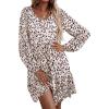 imageHOTOUCH Womens Casual A Line Dress V Neck Tiered Long Sleeve Fit Swing Dress with Pockets Loose Ruffled DressesApricotprinted