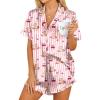 imageHOTOUCH Womens Satin Pajamas Set Button Down 2 Piece Silk Pjs Shorts Set Ruffle Lingerie Notch Collar SleepwearTeddy Bear