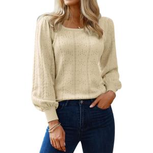 imageHOTOUCH Sweaters for Women 2025 Fall Trendy Tops Casual Puff Sleeve Square Neck Cute Tunic Pullover Blouses XSXXL02apricot