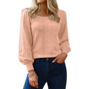 imageHOTOUCH Sweaters for Women 2025 Fall Trendy Tops Casual Puff Sleeve Square Neck Cute Tunic Pullover Blouses XSXXL02coral Pink
