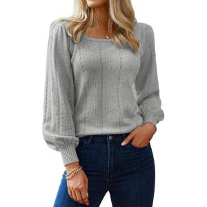 imageHOTOUCH Sweaters for Women 2025 Fall Trendy Tops Casual Puff Sleeve Square Neck Cute Tunic Pullover Blouses XSXXL02light Grey