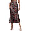 imageHOTOUCH Womens Midi Skirt High Waisted Solid Satin Dress Zipper Elegant Work SkirtsXh422
